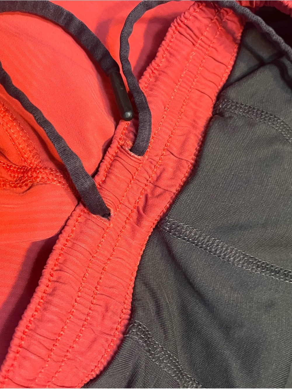 lululemon athletica Coral Red Athletic Shorts with Gray Side Stripe - Picture 8 of 8